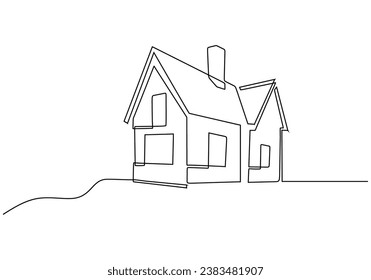 Country House in Continuous Line Art. Home for family outline. Vector illustration isolated. Minimalist design handdrawn.