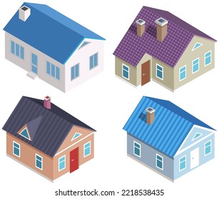 Country house, dacha, private small cottage, one storeyed construction with windows and roof, building industry, compact holiday residence pleasant to live and relax. Family house suburban residence