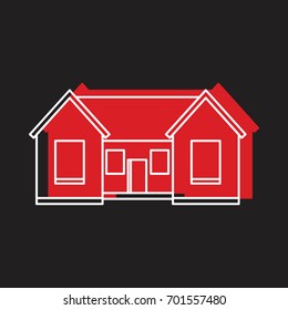 Country house doodle icon vector illustration for design and web isolated on black background. House vector object for labels, logos and advertising