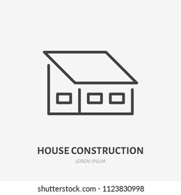 Country house flat line icon. Real estate sign. Thin linear logo for home repair services. Shed roof.