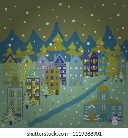 Of a country house in a flat style. Elementson a brown, neutral, blue and green colors background. Vector illustration.