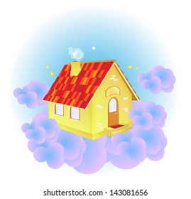 A country house flying in the clouds 