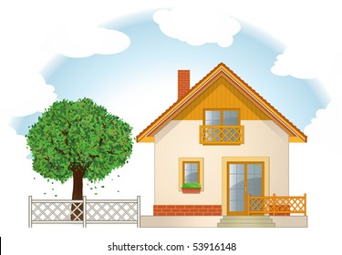 Country House and Garden. Highly detailed vector illustration