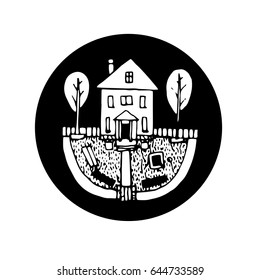 Country house hand drawn icon monochrome