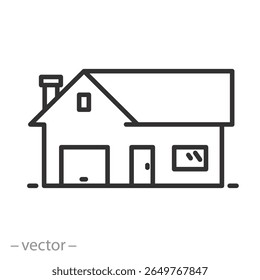 country house icon, private house with garage, one-story housing, home thin line symbol on white background - editable stroke vector illustration