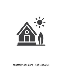 Country house with tree and sun vector icon. Home filled flat sign for mobile concept and web design. Farm House glyph icon. Symbol, logo illustration. Pixel perfect vector graphics