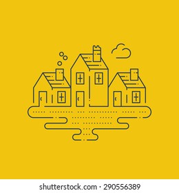 Country houses. Peaceful tiny village. Riverside cottages. Home stay at a lake.