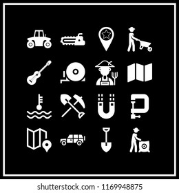 country icon. 16 country vector set. map, off road, tractor and three strings guitar icons for web and design about country theme