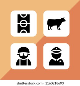 country icon. 4 country set with army, cow silhouette and field vector icons for web and mobile app