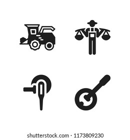 country icon. 4 country vector icons set. tractor, farmer and banjo icons for web and design about country theme