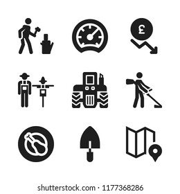 country icon. 9 country vector icons set. farmer, tools and utensils and pound icons for web and design about country theme