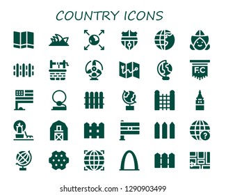  country icon set. 30 filled country icons. Simple modern icons about  - Map, Opera house, Earth globe, Nantes, Dutch, Fence, Water well, Windmill, Flag, Cowboy, Globe, Galata tower