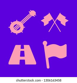 country icon set with road, banjo and flag vector illustration