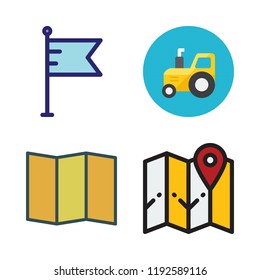 country icon set. vector set about flag, tractor and map icons set.