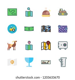 country icon set. vector set about map, safebox id, money id and chicken icons set.