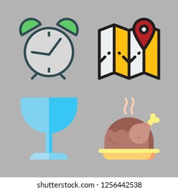 country icon set. vector set about cup, map, chicken and alarm clock id icons set.