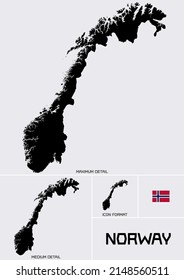 Country icons - Norway, different contour complexity, flag icon