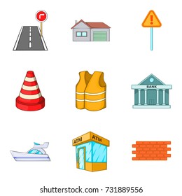 Country icons set. Cartoon set of 9 country vector icons for web isolated on white background