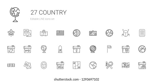 country icons set. Collection of country with egypt, earth globe, map, house, hay bale, flag, globe, earth, greece, maple leaf. Editable and scalable country icons.