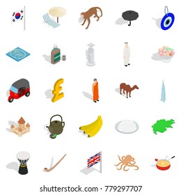 Country icons set. Isometric set of 25 country vector icons for web isolated on white background