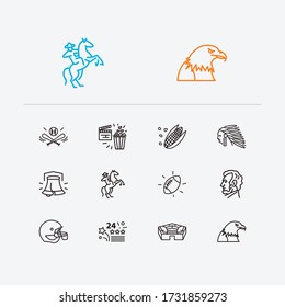 Country icons set. Liberty bell and country icons with lincoln profile, 4th of july and native american. Set of face for web app logo UI design.