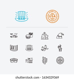 Country icons set. Made in usa and country icons with pentagon, usa flag and cactus. Set of democratic for web app logo UI design.