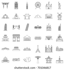 Country Icons Set. Outline Style Of 36 Country Vector Icons For Web Isolated On White Background