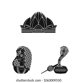 Country India black icons in set collection for design.India and landmark vector symbol stock web illustration.