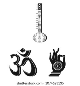 Country India black icons in set collection for design.India and landmark vector symbol stock web illustration.
