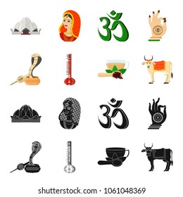 Country India black,cartoon icons in set collection for design.India and landmark vector symbol stock web illustration.