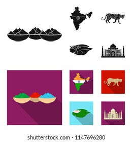 Country India black,flat icons in set collection for design.India and landmark vector symbol stock web illustration.
