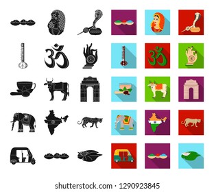 Country India black,flat icons in set collection for design.India and landmark vector symbol stock web illustration.