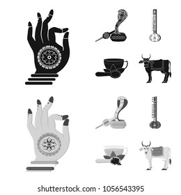 Country India black,monochrom icons in set collection for design.India and landmark vector symbol stock web illustration.