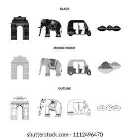 Country India black,monochrome,outline icons in set collection for design.India and landmark vector symbol stock web illustration.