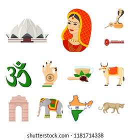 Country India cartoon icons in set collection for design.India and landmark vector symbol stock web illustration.