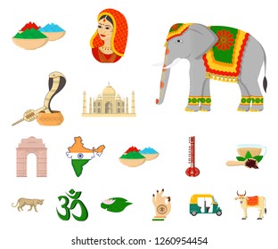 Country India cartoon icons in set collection for design.India and landmark vector symbol stock web illustration.