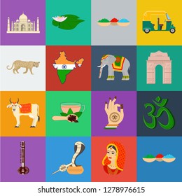Country India cartoon icons in set collection for design.India and landmark vector symbol stock web illustration.