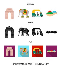 Country India cartoon,black,flat icons in set collection for design.India and landmark vector symbol stock web illustration.