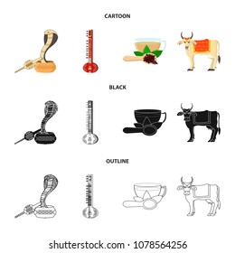 Country India cartoon,black,outline icons in set collection for design.India and landmark vector symbol stock web illustration.