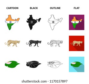 Country India cartoon,black,outline,flat icons in set collection for design.India and landmark vector symbol stock web illustration.