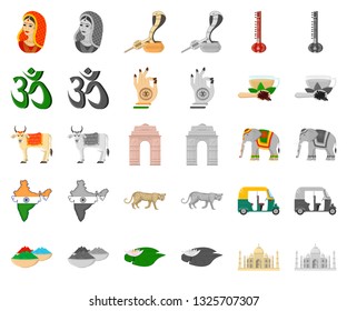 Country India cartoon,monochrom icons in set collection for design.India and landmark vector symbol stock web illustration.