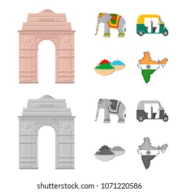 Country India cartoon,monochrome icons in set collection for design.India and landmark vector symbol stock web illustration.