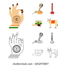 Country India cartoon,outline icons in set collection for design.India and landmark vector symbol stock web illustration.