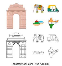 Country India cartoon,outline icons in set collection for design.India and landmark vector symbol stock web illustration.
