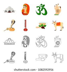 Country India cartoon,outline icons in set collection for design.India and landmark vector symbol stock web illustration.