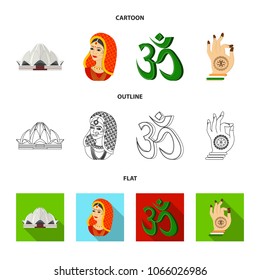 Country India cartoon,outline,flat icons in set collection for design.India and landmark vector symbol stock web illustration.