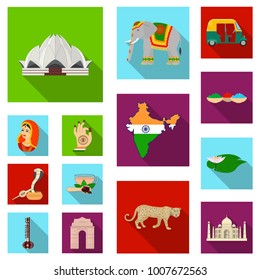 Country India flat icons in set collection for design.India and landmark vector symbol stock web illustration.
