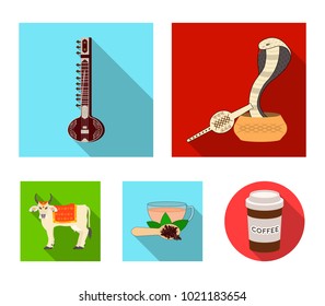 Country India flat icons in set collection for design.India and landmark vector symbol stock web illustration.
