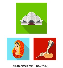Country India flat icons in set collection for design.India and landmark vector symbol stock web illustration.