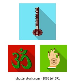 Country India flat icons in set collection for design. India and landmark vector symbol stock web illustration.